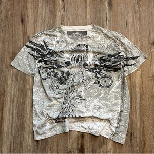 Vintage Y2K Third Rail Men's Graphic Crew Neck Shirt Gray with Black Print